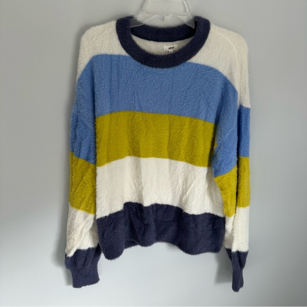 NWT Aerie Super Soft Blue White Yellow Striped Long sleeve Sweater